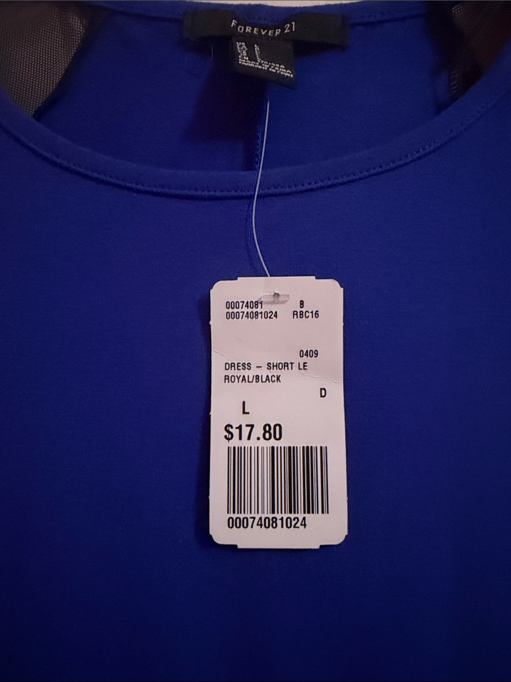 Forever 21 Royal Blue Dress with Black Mesh Sleeves - Picture 3 of 3